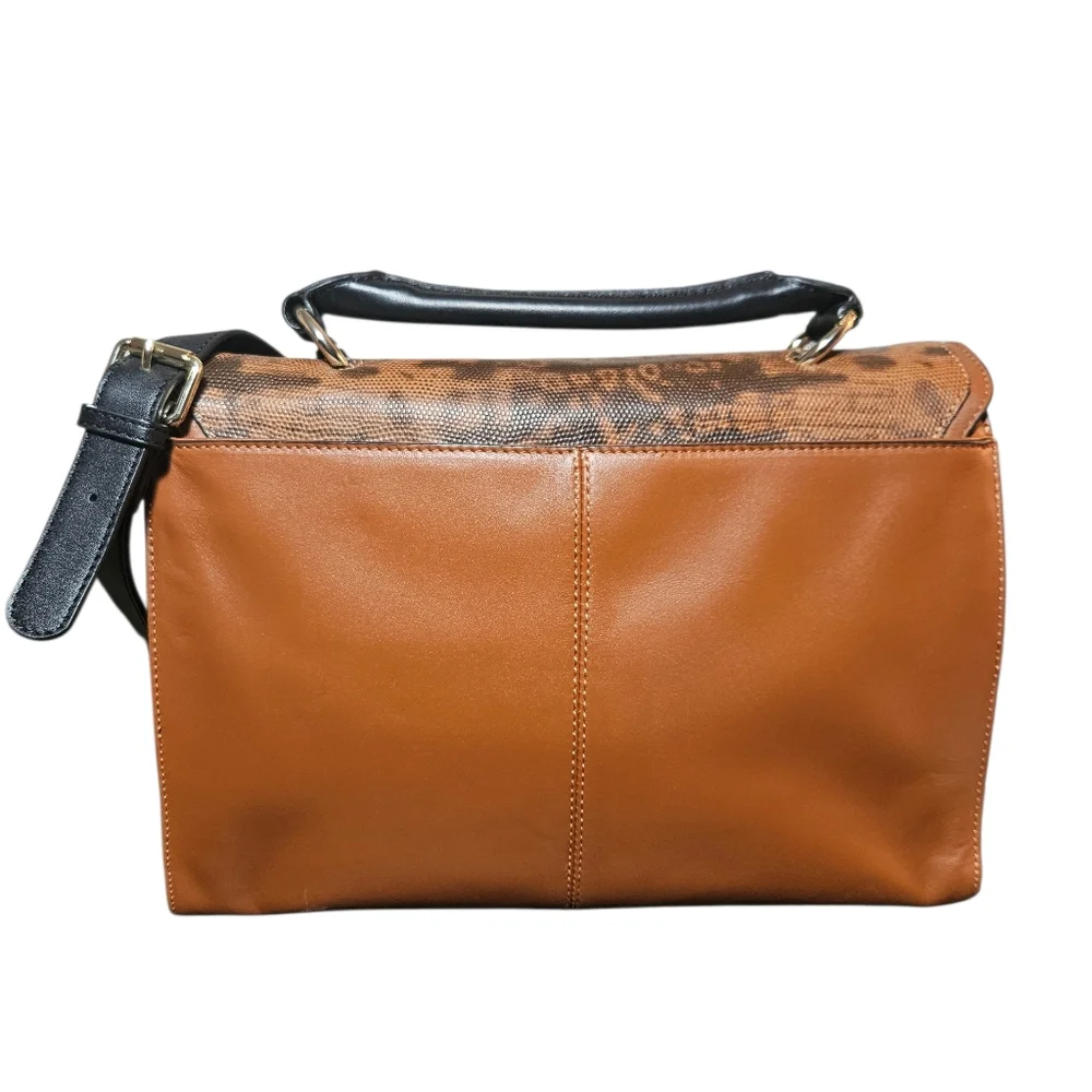Vince Camuto Max Brown Snakeskin Embossed Leather Briefcase Style Satchel Bag